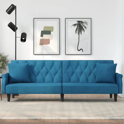 Divano Letto con Braccioli Blu in Velluto