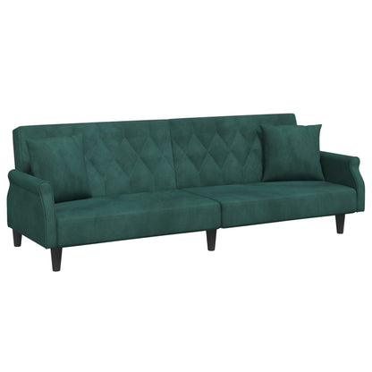 Divano Letto con Braccioli Verde Scuro in Velluto
