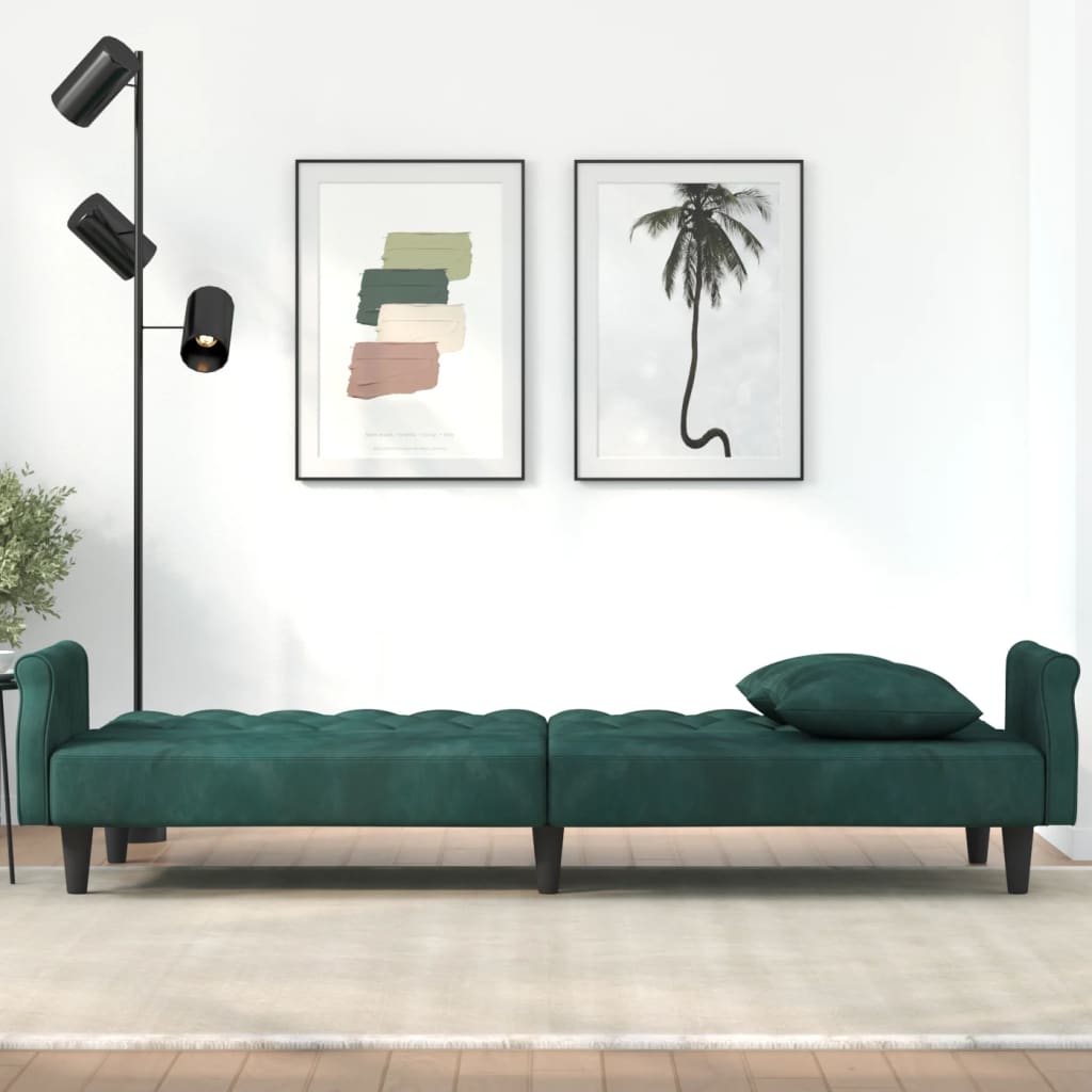 Divano Letto con Braccioli Verde Scuro in Velluto