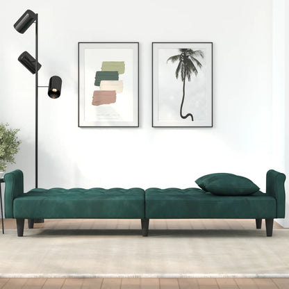 Divano Letto con Braccioli Verde Scuro in Velluto