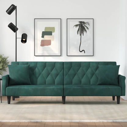 Divano Letto con Braccioli Verde Scuro in Velluto