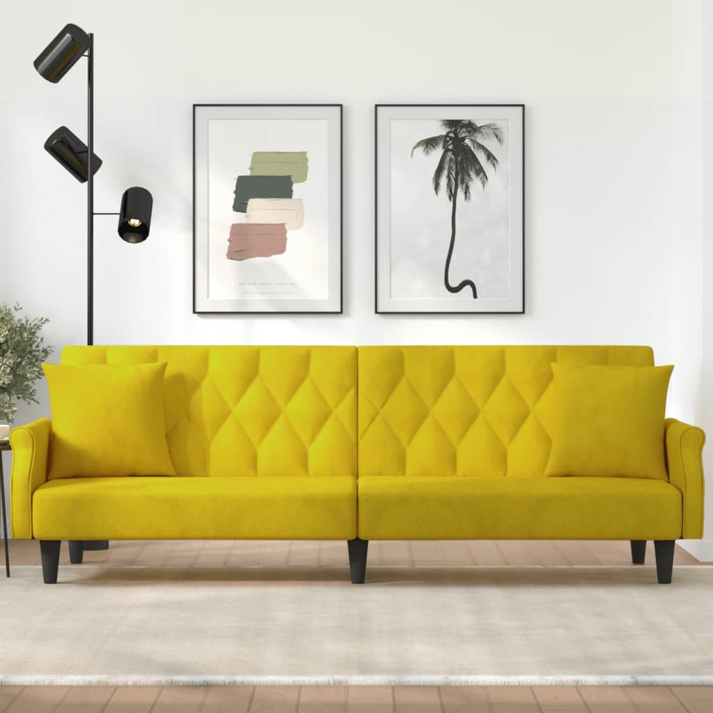 Divano Letto con Braccioli Giallo in Velluto