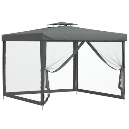 Gazebo con Tetto Doppio Antracite 3x3x2,68 m in Tessuto