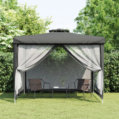 Gazebo con Tetto Doppio Antracite 3x3x2,68 m in Tessuto