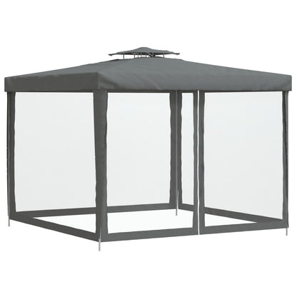 Gazebo con Tetto Doppio Antracite 3x3x2,68 m in Tessuto
