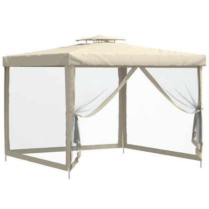 Gazebo con Tetto Doppio Crema 3x3x2,68 m in Tessuto