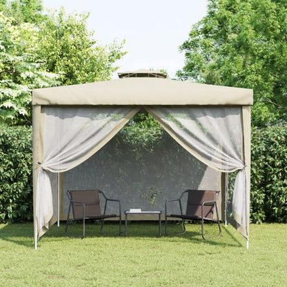 Gazebo con Tetto Doppio Crema 3x3x2,68 m in Tessuto