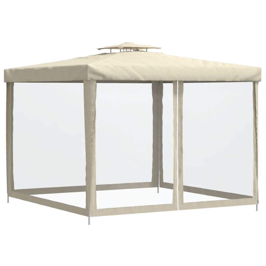 Gazebo con Tetto Doppio Crema 3x3x2,68 m in Tessuto