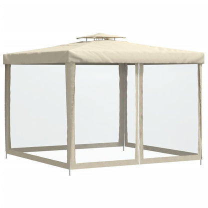 Gazebo con Tetto Doppio Crema 3x3x2,68 m in Tessuto