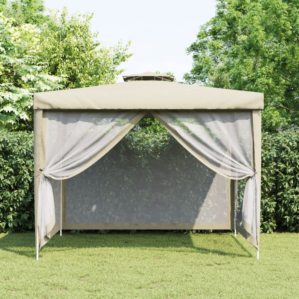Gazebo con Tetto Doppio Crema 3x3x2,68 m in Tessuto