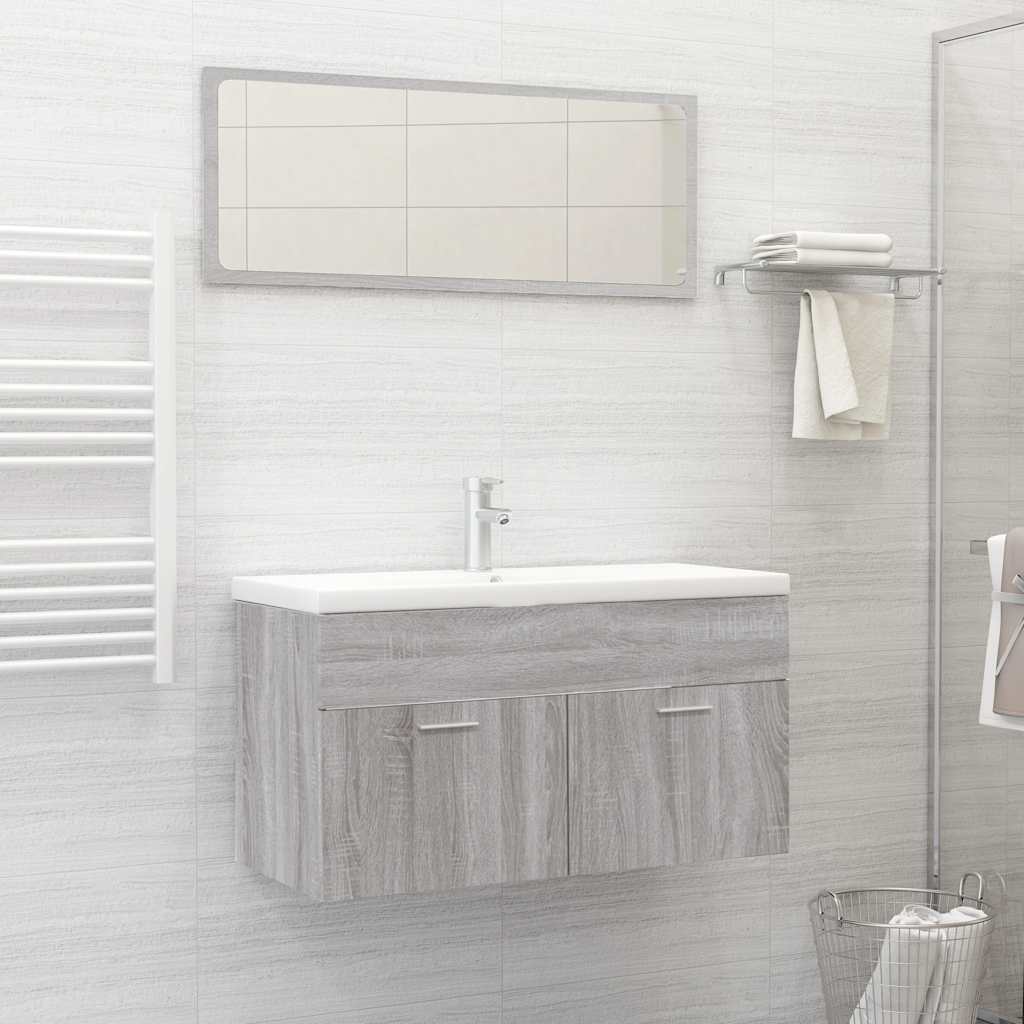 Set Mobili da Bagno 2 pz Grigio Sonoma in Legno Multistrato