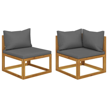 Set Divani 2pz con Cuscini Grigio Scuro Legno Massello Acacia