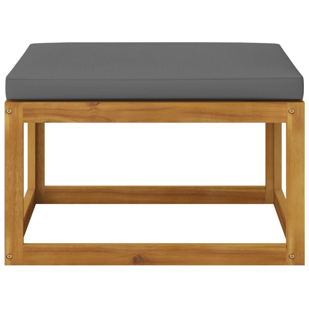 Poggiapiedi con Cuscino Grigio Scuro in Legno Massello Acacia