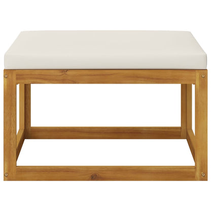Poggiapiedi con Cuscino Bianco Crema in Legno Massello Acacia