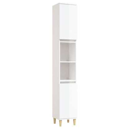 Armadietto Bagno Bianco Lucido 30x30x190cm in Legno Multistrato