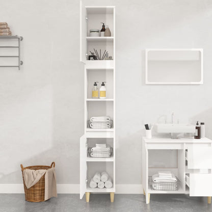 Armadietto Bagno Bianco Lucido 30x30x190cm in Legno Multistrato