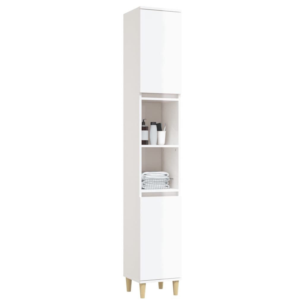 Armadietto Bagno Bianco Lucido 30x30x190cm in Legno Multistrato