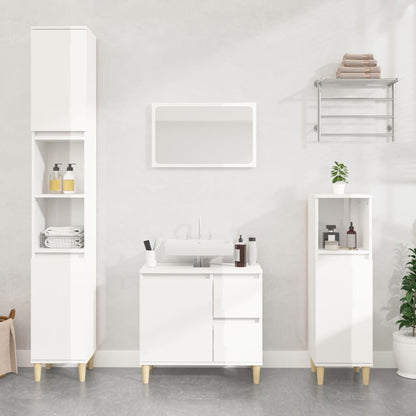 Armadietto Bagno Bianco Lucido 30x30x190cm in Legno Multistrato