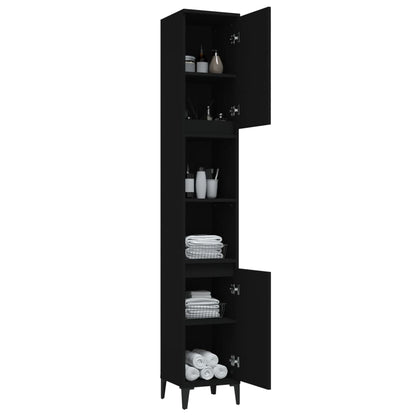 Armadietto da Bagno Nero 30x30x190 cm in Legno Multistrato