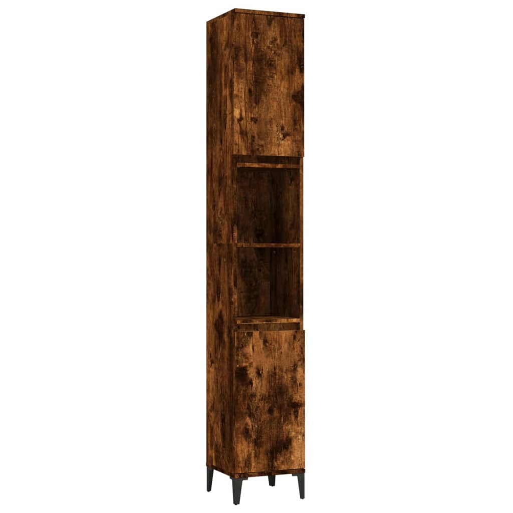 Armadietto Bagno Rovere Fumo 30x30x190 cm in Legno Multistrato