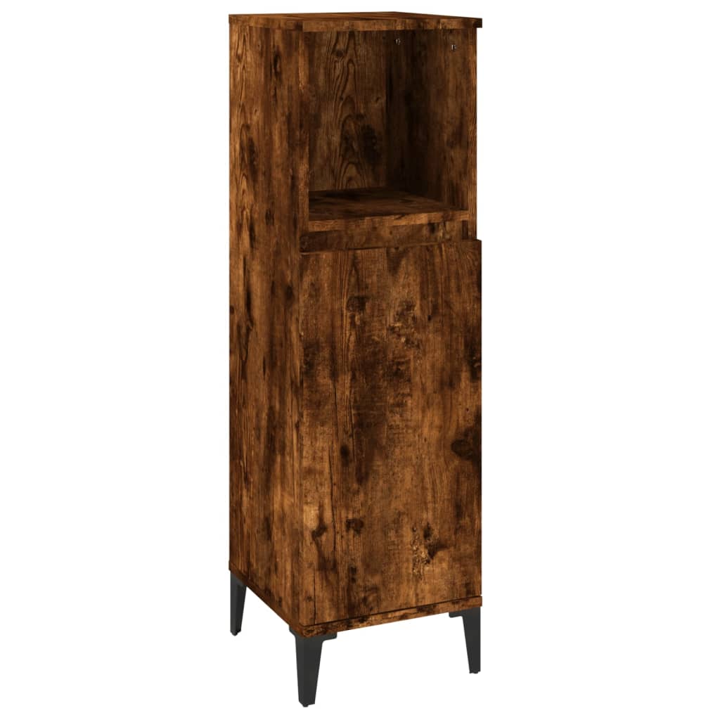 Armadietto Bagno Rovere Fumo 30x30x100 cm in Legno Multistrato