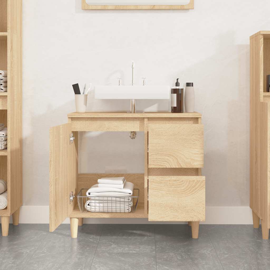 Armadietto da Bagno Rovere Sonoma 65x33x60cm Legno Multistrato