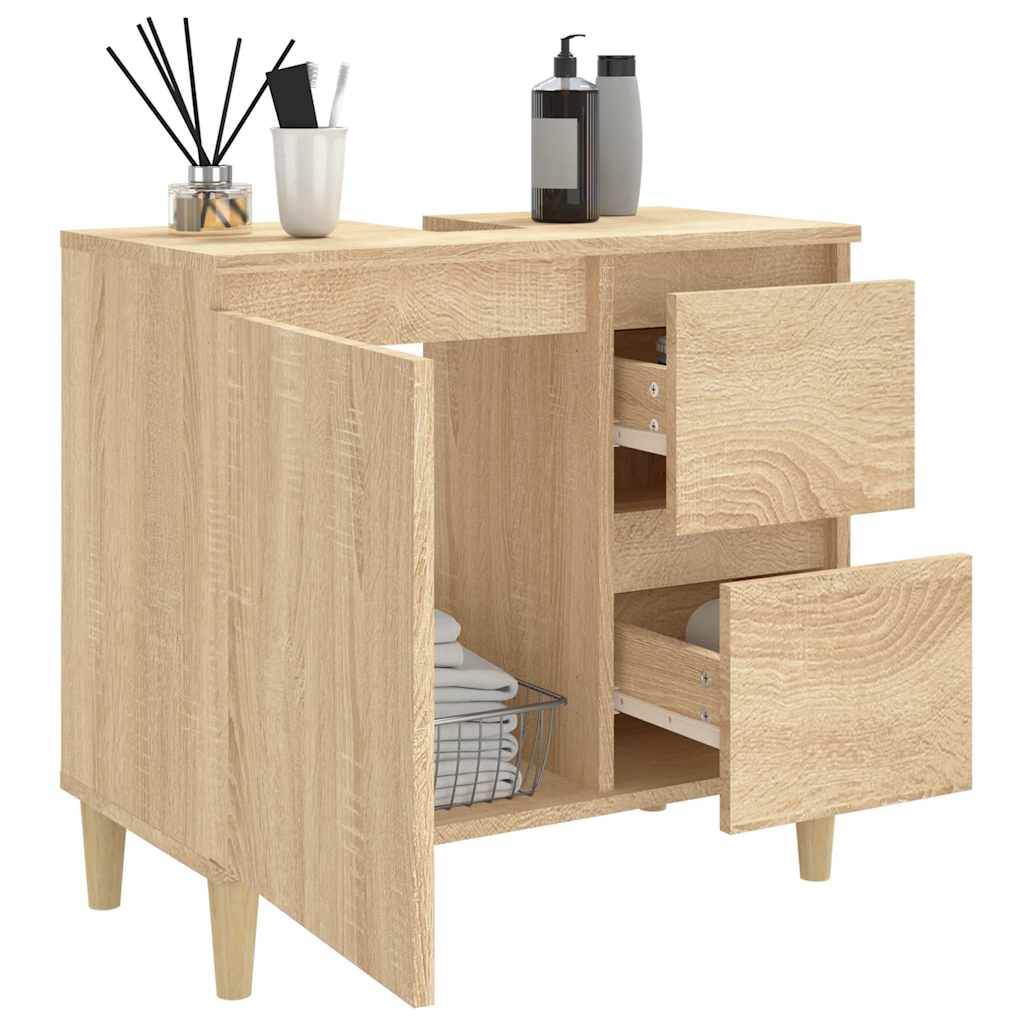 Armadietto da Bagno Rovere Sonoma 65x33x60cm Legno Multistrato