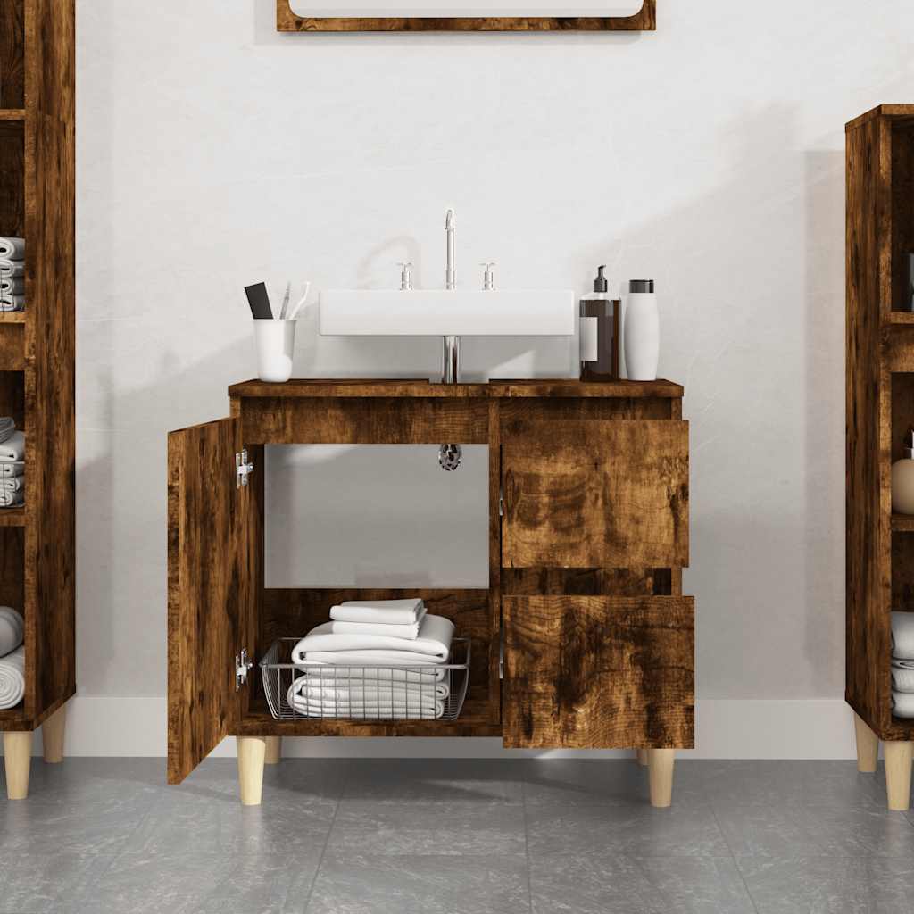 Armadietto Bagno Rovere Fumo 65x33x60 cm in Legno Multistrato
