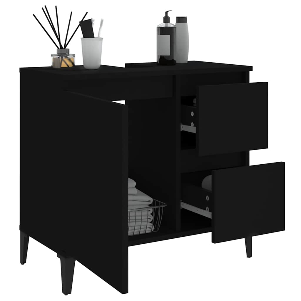 Armadietto da Bagno Nero 65x33x60 cm in Legno Multistrato