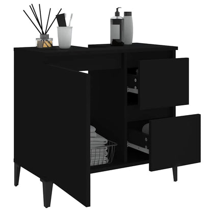 Armadietto da Bagno Nero 65x33x60 cm in Legno Multistrato