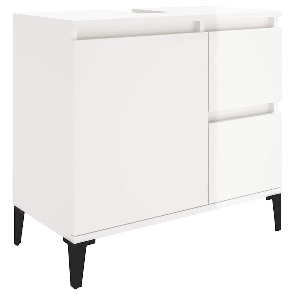 Armadietto Bagno Bianco Lucido 65x33x60cm in Legno Multistrato