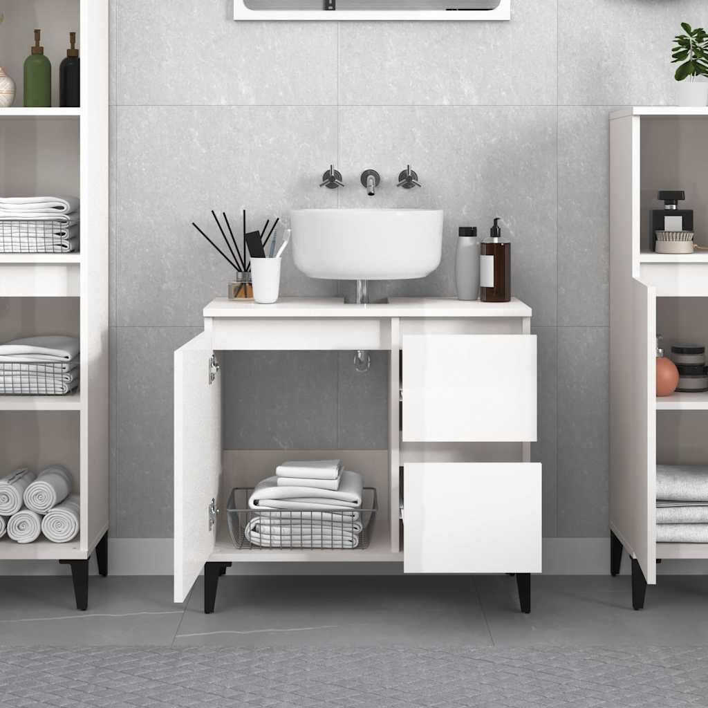 Armadietto Bagno Bianco Lucido 65x33x60cm in Legno Multistrato