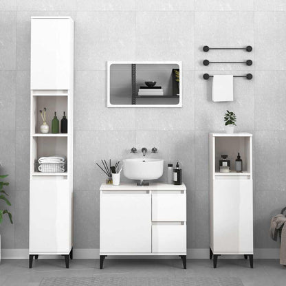 Armadietto Bagno Bianco Lucido 65x33x60cm in Legno Multistrato