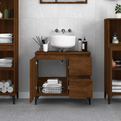 Armadietto Bagno Rovere Marrone 65x33x60cm in Legno Multistrato