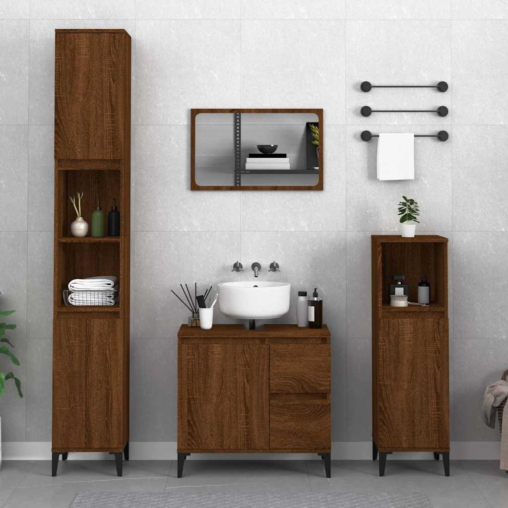 Armadietto Bagno Rovere Marrone 65x33x60cm in Legno Multistrato