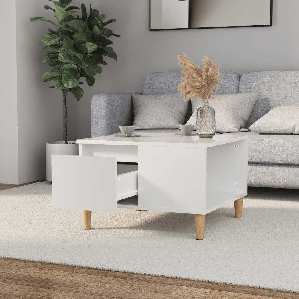 Tavolino Salotto Bianco Lucido 55x55x36,5 cm Legno Multistrato