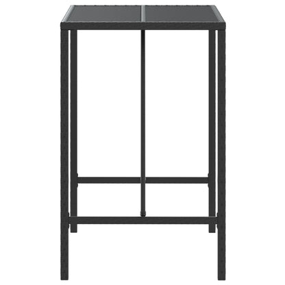 Tavolo da Bar con Piano in Vetro Nero 70x70x110 cm Polyrattan
