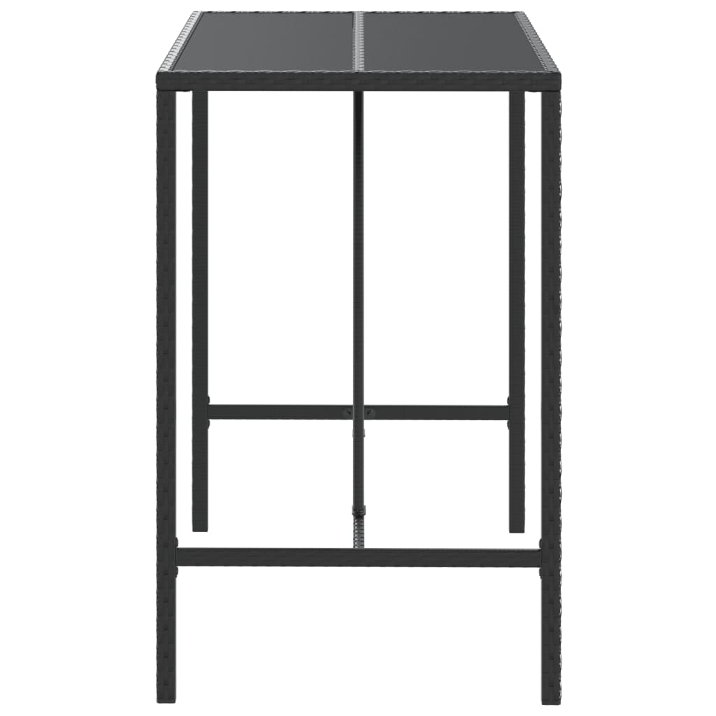 Tavolo da Bar con Piano in Vetro Nero 110x70x110 cm Polyrattan