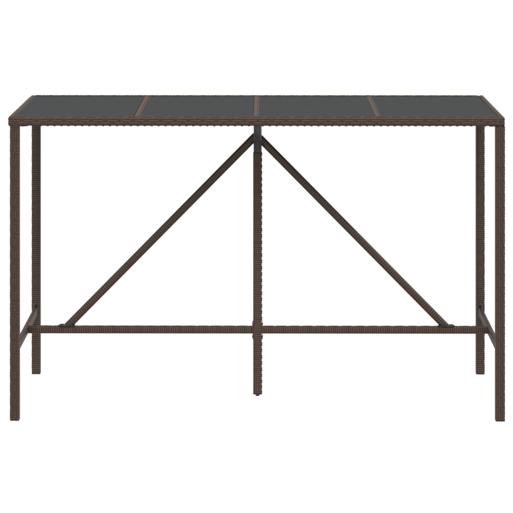 Tavolo Bar con Piano in Vetro Marrone 180x70x110 cm Polyrattan