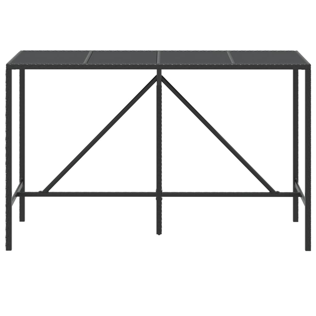 Tavolo da Bar con Piano in Vetro Nero 180x70x110 cm Polyrattan