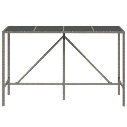 Tavolo da Bar con Piano in Vetro Grigio 180x70x110cm Polyrattan