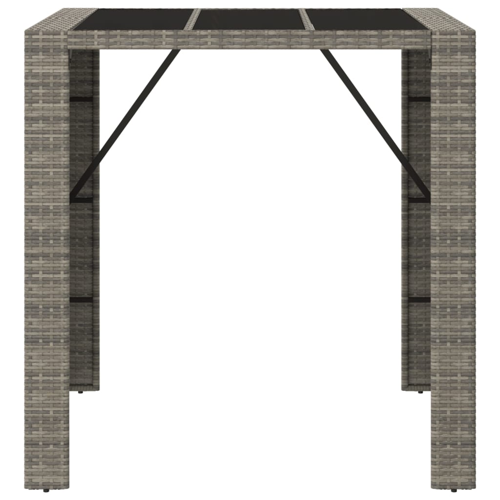 Tavolo da Bar con Piano in Vetro Grigio 105x80x110cm Polyrattan
