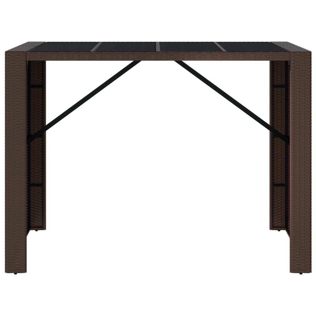 Tavolo Bar con Piano in Vetro Marrone 145x80x110 cm Polyrattan