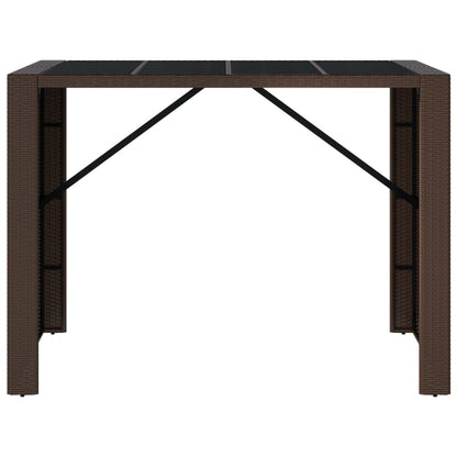 Tavolo Bar con Piano in Vetro Marrone 145x80x110 cm Polyrattan