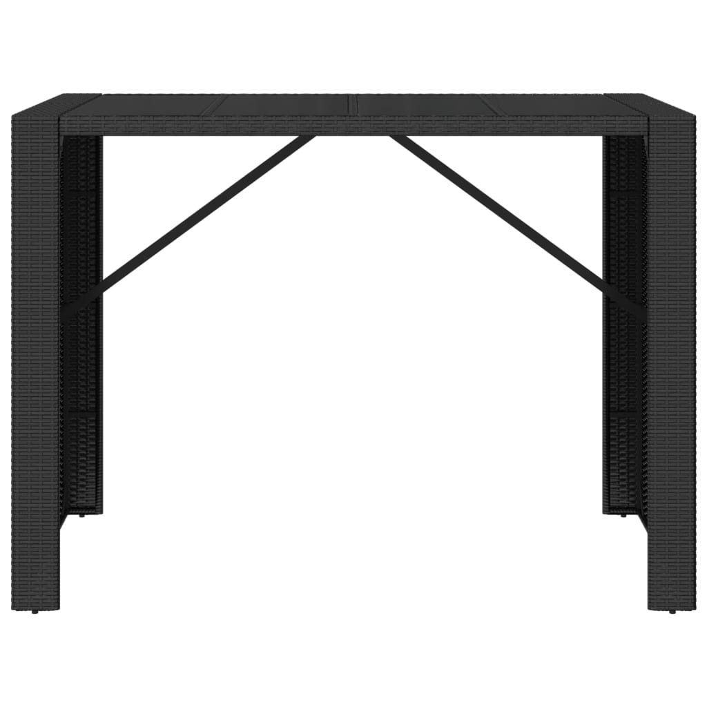 Tavolo Bar con Piano in Vetro Nero 145x80x110 cm Polyrattan