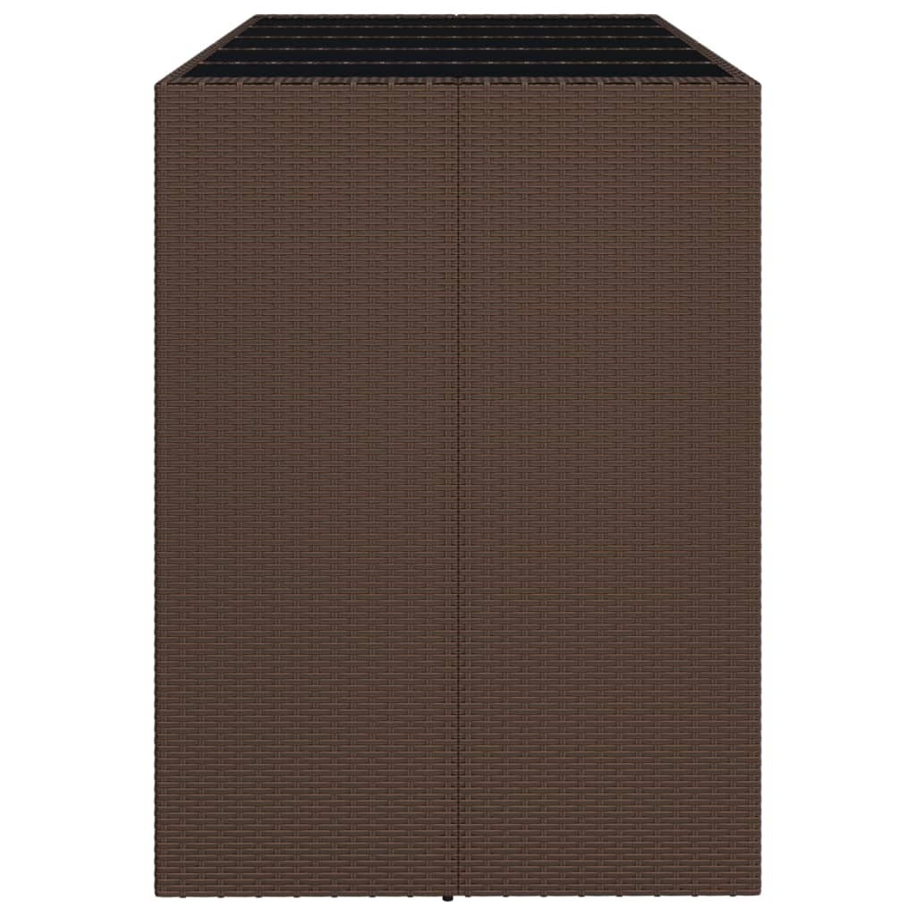 Tavolo Bar con Piano in Vetro Marrone 185x80x110 cm Polyrattan