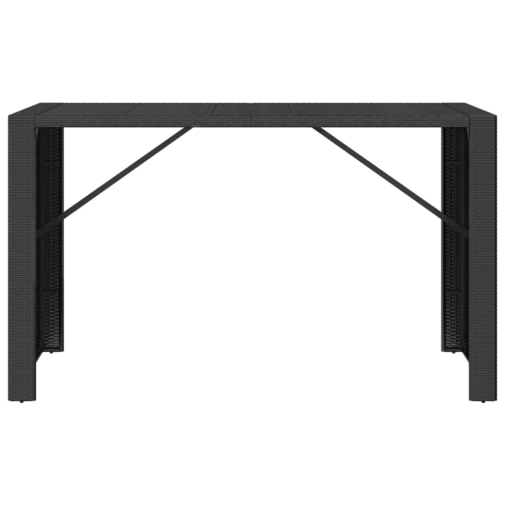 Tavolo da Bar con Piano in Vetro Nero 185x80x110 cm Polyrattan