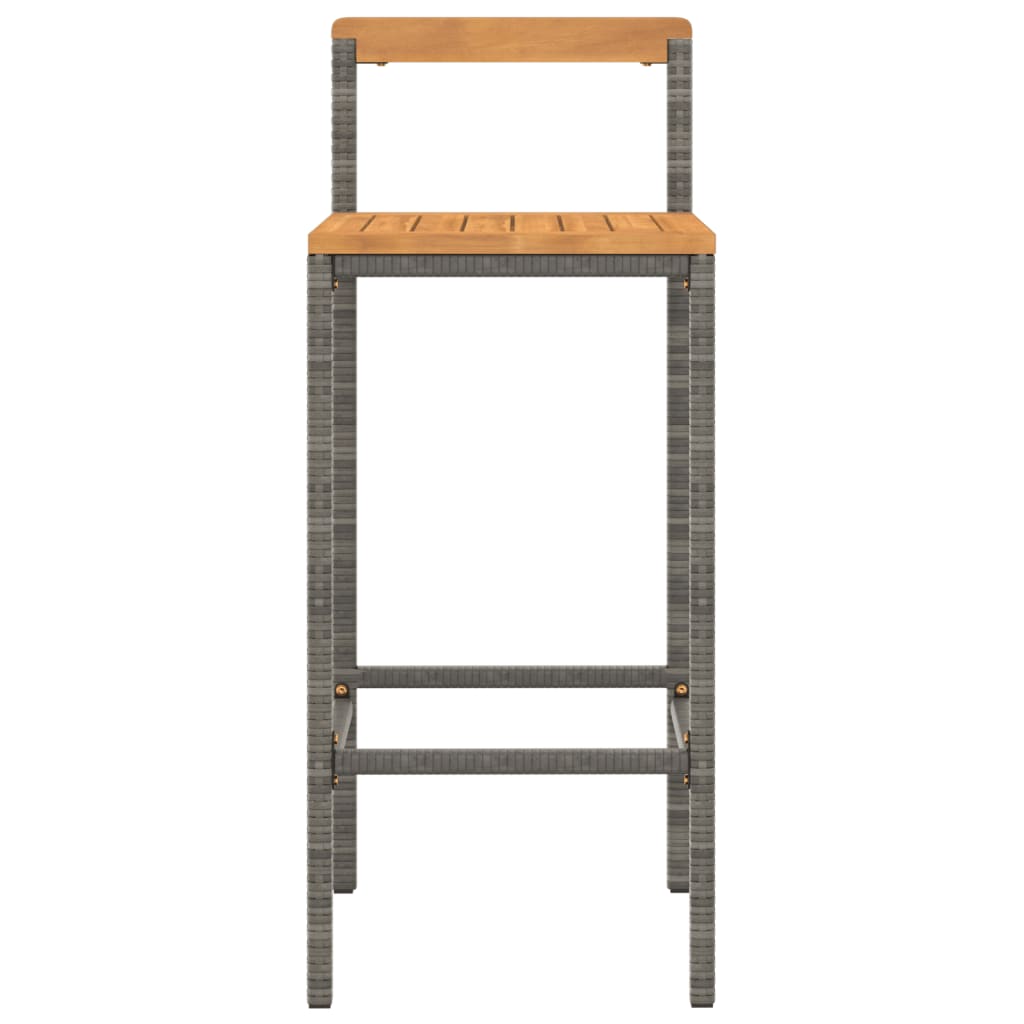 Sgabelli da Bar 2pz Grigi Polyrattan e Legno Massello di Acacia