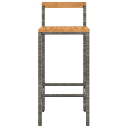 Sgabelli da Bar 2pz Grigi Polyrattan e Legno Massello di Acacia
