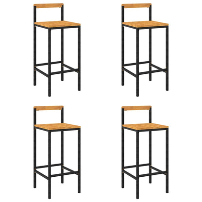 Sgabelli da Bar 4pz Neri Polyrattan e Legno Massello di Acacia